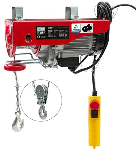 Arebos Elektrische Seilwinde | Seilzug | Heber-Kran | Seilhebezug | Seilaufzug 1000W | Motorwinde mit Kabelfernbedienung | Lastenaufzug | Hubhöhe 12m | TÜV Rheinland GS | Tragkraft 300kg bis 600kg