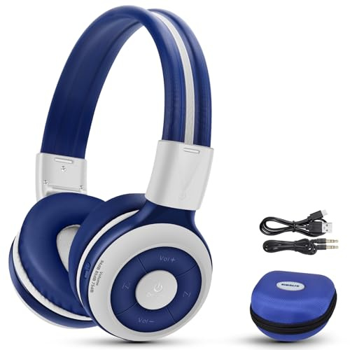SIMOLIO Kinder Kopfhörer Bluetooth, Kabelloser Kopfhörer mit Volume Control, Tragbar & Faltbar Kopfhörer mit Hard Case für Jungen Jugentliche Teenagers für Reise/Flug - Grau