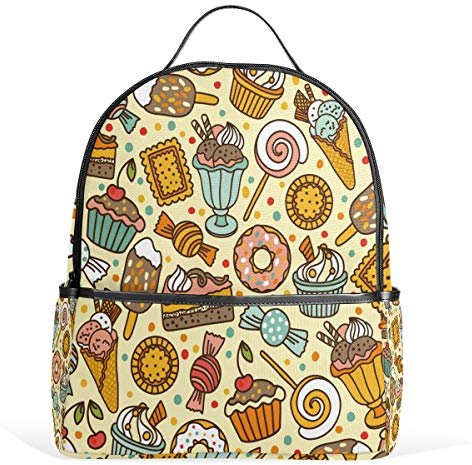 Sweet Candy Sac à dos pour cupcakes Motif donut étanche Sac à bandoulière Sac à dos de gym Crème glacée Sucette Chocolat cerise Sac de jour Décontracté Voyage Sac de sport pour femme et homme