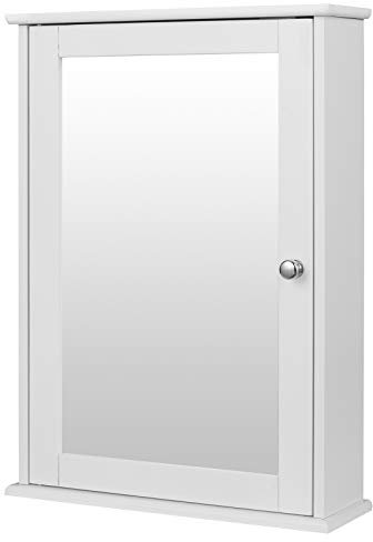 eSituro Spiegelschrank, Badspiegel Hängeschrank mit Türen, Platzsparender Wandschrank mit verstellbaren Regalen, Badschrank, Weiß, BHT 42x58,5x12cm