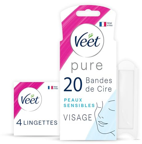VEET Pure – 20 Kaltwachsstreifen für das Gesicht – empfindliche Haut – empfohlen von Dermatologen – langanhaltende Haarentfernung