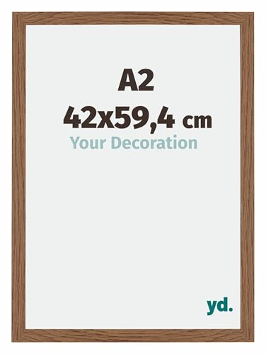 yd. Bilderrahmen DIN A2 42x59.4 cm Eiche Rustikal - Holz Rahmen Mura | Your Decoration, Acrylglas aus Kunststoff, Wandmontage, Geeignet für Fotos, Poster und Puzzles, Made in Holland