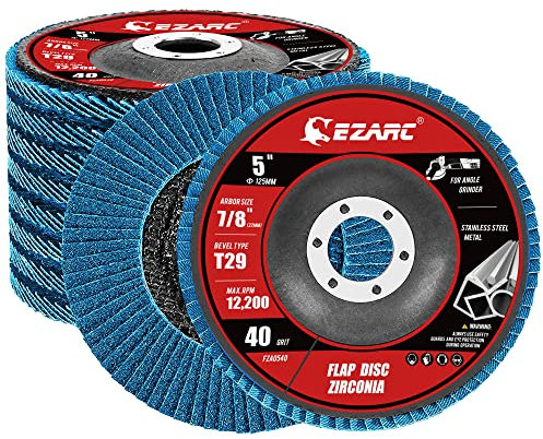 EZARC Dischi Lamellari Ø 125 mm x 22,2 mm, 10 Pezzi Grana 40 Dischi Abrasivi Lamellari per Acciaio Inossidabile, Metallo e Legno per Smerigliatrice Angolare