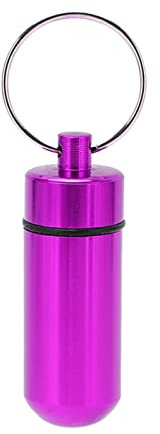 Aluminium-Metall-Pillendose,Mini-Pillendose, Organizer mit Schlüsselanhänger, tragbare, wasserdichte, feuchtigkeitsfeste Medizinflasche, Medizin-Vitaminhalter-Etui für Outdoor-Camping(Violett), M