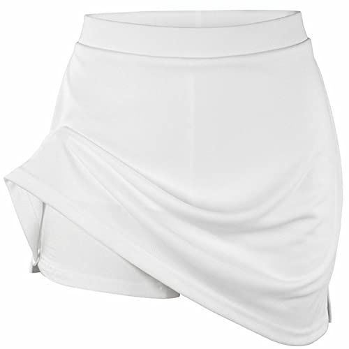 Flickor Skort 2-i-1 shorts tenniskjol aktiv gymnastik skola PE sportshorts, Vitt, 13-14 År