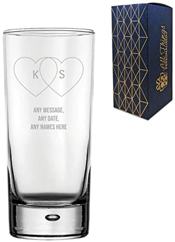 Personalised Engraved Valentines Day Bubble Hiball Glass, 13oz/384ml Cocktail, Thoughtful Customised Gift, Laser Engraved in The UK, Dishwasher Safe Clear Glass, Dishwasher Safe