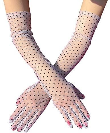 Damen Lange Tüll Handschuhe,Halloween Handschuhe Stulpen Elegante Fishnet Netzhandschuhe Sonnenschutz Handschuhe Ellenbogen Lange Opern Party Handschuhe Dinner Party 1980er Wear Partykleidung,Weiß #2