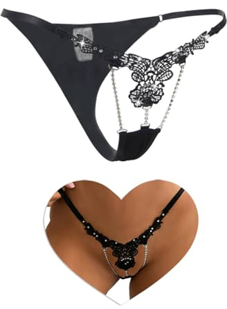 comeondear G-String Sexy Vita Bassa Lingerie Donna Mutandine Perizoma Biancheria Intima Regolabili Taglie Forti Tanga Elastico Slip Brasiliana Thong Pack de 1 Nero,L