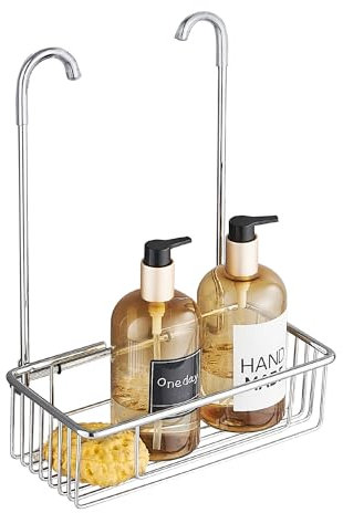 WopeiteDoccia Portaoggetti da Appenderci Senza Forare, Miscelatore, Portasapone e Bagnoschiuma in Acciaio Inox, 25x13x35cm, Argento