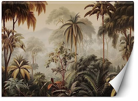 Feeby Papel Pintado Botánica Selva 350x245 cm Verde XXL Fotomurales Tejido No Tejido Decoración De Pared Moderna Decorativos Dormitorio Para la sala Trópicos Exóticos
