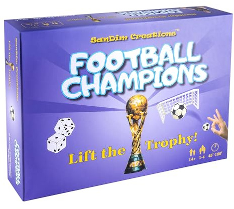 SanDim Creations Football Champions – Das Sportbrettspiel – Fußballgeschenke für Fußballfans – Familienspiele für Erwachsene ab 14+ – Strategie- und Quizspiel zum Thema Fußball, 1–4 Spieler