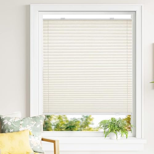 Plissee Klemmfix Ohne Bohren 25 x 160 cm Sichtschutz Und Blickdicht Easyfix Custom Plissee mit Klemmträger / -fix für Schlafzimmer, Beige