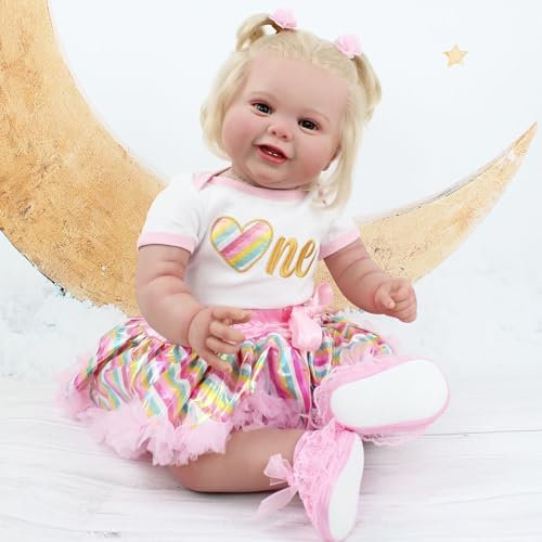 YIHANGG 60cm Fett Kleinkind Puppe mit Kurzem Blondem Haar 24Zoll Lebensecht Reborn Baby Puppe Prinzessin Mädchen Kinder Cosplay Weihnachten Geburtstag Geschenk