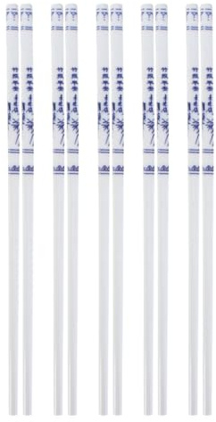 Zerodeko Blue and White Porcelain Chopsticks 5 Pairs Reusable Chinese Chopsticks 9.45 in Long Tableware for Home Restaurant Sushi Noodle Soup Rice Bowl Shabu-Shabu