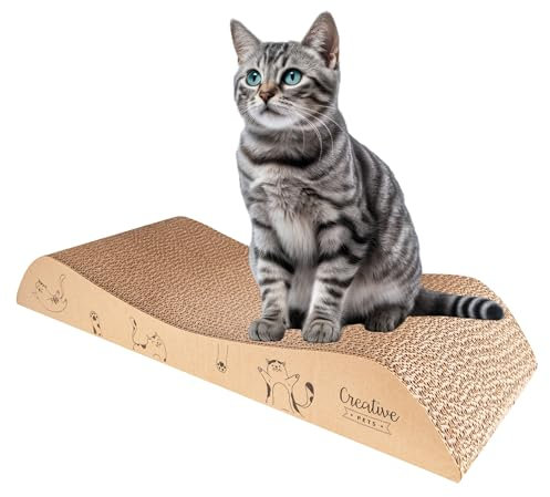 Creative Pets Katzen Kratzbrett 57 x 21 x 8 cm | Kratzpappe Groß | Natürlicher Kratzbaum | Robuste Kratzmöbel Katze | Hochwertige Pappe Kratzbretter