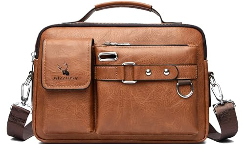 Goecice Umhängetasche Herren Schultertasche Vintage Leder Klein Herren Handtasche Hohe Kapazität Männerhandtasche Herren Tasche Umhängen Casual für Arbeit Reise