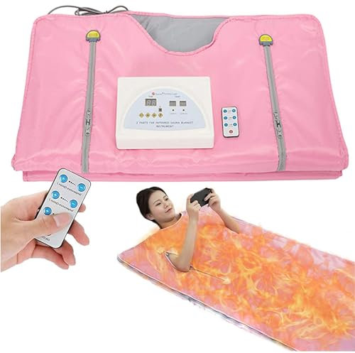 Dremdo Couverture De Sauna Infrarouge Lointain 2 Zone Numérique Oxford Sauna Couverture Chauffante Body Shaper, Minceur Body Shaper Anti - Vieillissement Beauty Machine,Rose