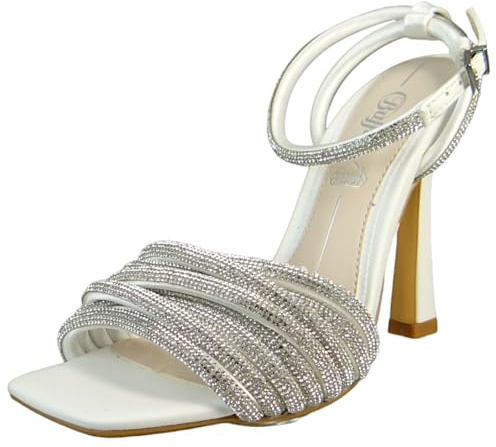 Buffalo Damen Sandalen FAIRY GLAM Weiß Offene Schuhe Riemchensandale Pfennigabsatz 39 EU
