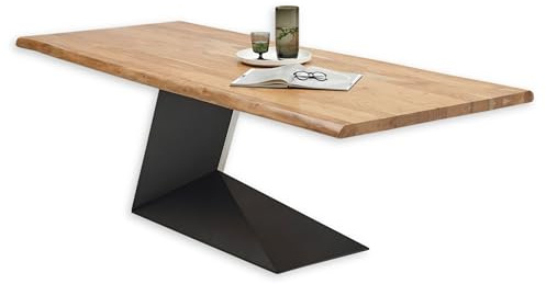 Stella Trading Alan Mini Borde de árbol de Madera Maciza de Acacia, Mesa Estructura de Metal Negro para su Comedor, 200 x 76 x 100 cm