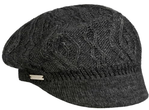 Seeberger Annelie Stickad ballongmössa, dammössa, ballongmössa, skärmmössa, damhatt, med skärm, foder, vinter, höst-vinter, antracit, one size