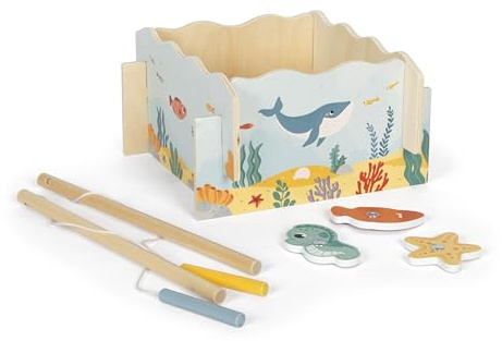 small foot Juego de Pesca, Madera, con 2 cañas de Pescar magnéticas, motricidad para niños Mayores de 2 años, 12627, Color Colorido
