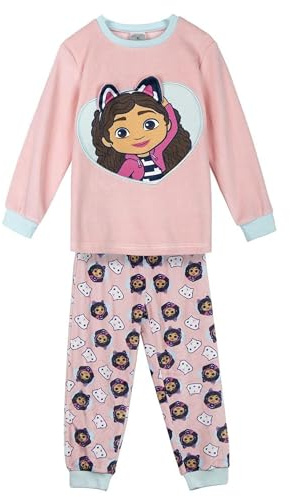 CERDÁ LIFE'S LITTLE MOMENTS Lång Korall Sweatshirt Pyjamas Applikationer Dockhus av Gabby Pajama Set Unisex-Barn och Tonåringar, Rosa, 4 år