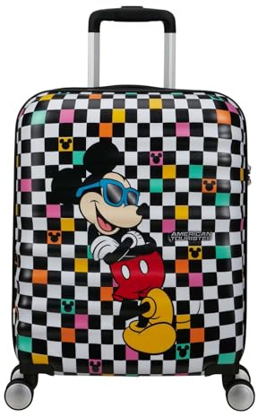 American Tourister Wavebreaker Disney - Handgepäck Koffer 55x40x20 cm, Hartschalenkoffer, Kabinentrolley für Ryanair & die meisten Airlines - Mickey Check