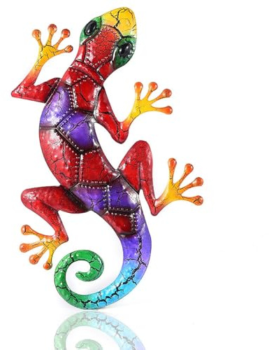 YWHWLX Metal Gecko Wall Decor, Lizard Garden Ornaments Wall Art, Hanging Outdoor Garden Decorations, Wall Fence Sculpture for Outdoor Backyard Porch Home Patio Lawn Fence Decorations (Red)