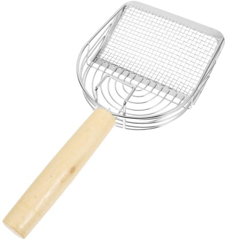 POPETPOP Metal Cat Litter Scoop Wooden Handle Sifter for Litter Box Safe Easy to Cle