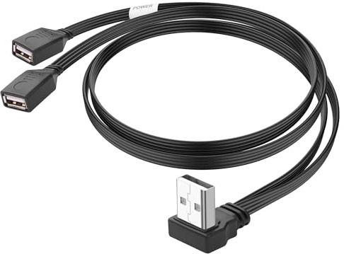 JSADZKJ 90 Grad USB Y Verlängerungskabel USB 2.0 A Männlich zu Dual USB Weiblich Split Adapter Kabel Laden und Datenübertragung für PC,Laptop,Flash Drive 1.65Ft/50cm (Aufwärts-Winkel)