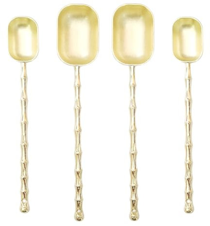 Xusmyzm Measuring Spoons with Long Handle, Coffee Scoop, Tablespoon and Teaspoon Scoops Set of 4, Gold Art Style, For Grounds Coffee, Loose Tea, Spices, Dry Ingredients