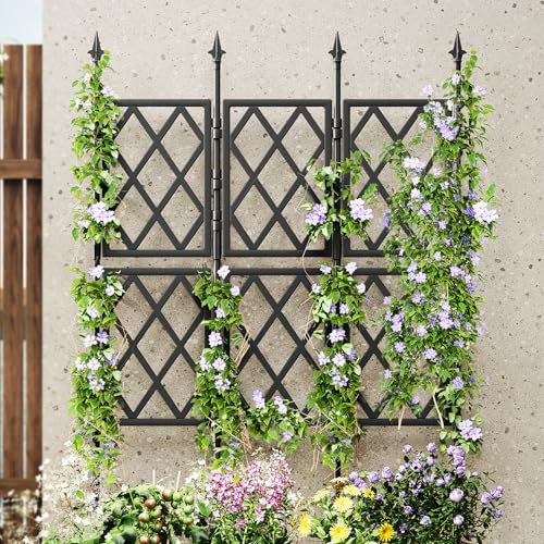 NiHome Garden Trellis Vertical Plant Stand with Modern Diamond Grid Design, Easy Assembly Durable Plastic Panels & Powder-Coated Iron Frame, Decorative Room Divider for Home and Office (85x127 cm)