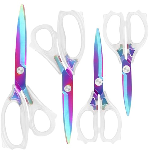Uaugulft Lot de 4 ciseaux en acrylique, lames tranchantes colorées en titane avec poignée ergonomique en ABS, ciseaux multi-usages, adaptés pour la couture et la maison