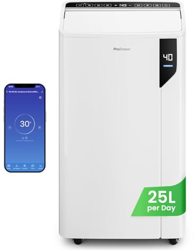 Pro Breeze® 25L/Day Smart Compressor Dehumidifier - Energy Efficient with Laundry Mode & Wi-Fi, Humidity Sensor & Indicator, Carbon Air Filter for Mould, Damp & Moisture - for Home, Office & Bedroom