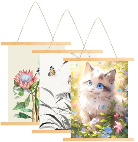 GOMETY A3 Posterleiste Holz, 31cm Magnetisch Bilderleiste, 3 Stück Magnetische Posterschiene für Fotos, Poster, Bilderrahmen, Kunstwerk, Drucke, Posterleiste Aufhänger für Wanddekoration