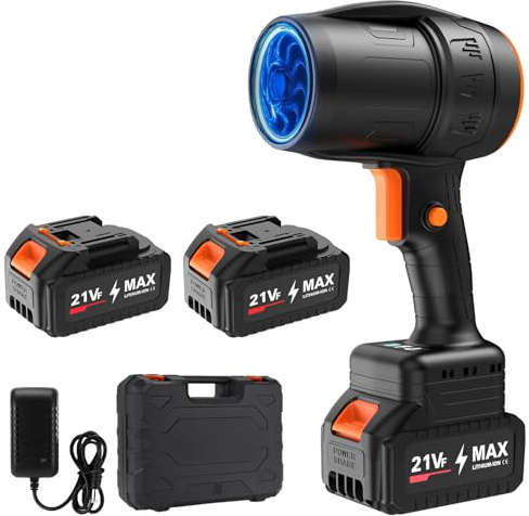 Soplador de hojas eléctrico inalámbrico, turbo jet de 330.000 rpm, 2 baterías de 4.0 Ah y cargador incluidos, soplador de mano ligero para patio, césped, polvo y limpieza de desechos