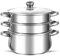 Steamer Pans 3 Tier Induction Hob Pan 24cm with Vented Glass Lid – Stainless Steel Cookware Set, Stackable Stockpot for Healthy Cooking, Silver, 4.5L