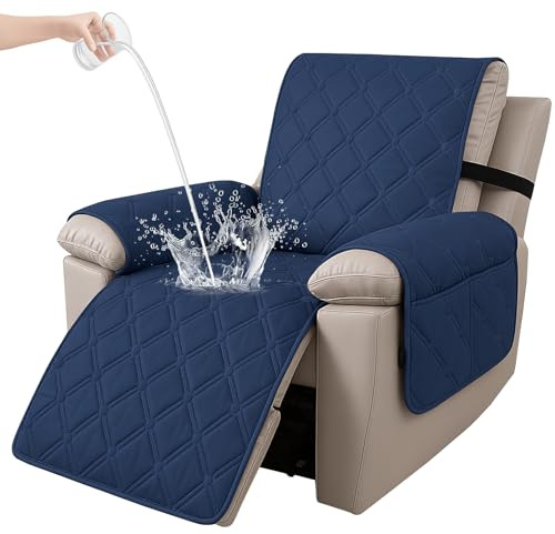 Ystyle Copripoltrona 1 Posto Relax Reclinabile, 100% Impermeabile Copri Poltrona con Braccioli, Copripoltrone con Fascia Elastica, Copridivano Reclinabile, Blu Scuro