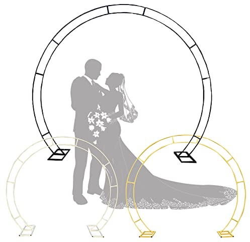 Grande arche de jardin treillis, double arche ronde avec base en métal robuste, 200 cm de large x 240 cm de haut, arche de ballons blancs pour décoration de toile de fond, 218,4 x 259,1 cm