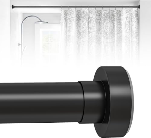 HTZON Black Shower Curtain Rod 33 to 58Inch:Spring Tension Shower Rods for Bathroom Kitchen Doorway,Modern Heavy Duty Adjustable Tension Shower Curtain Rod No Drilling No-Slip Easy Install,Black