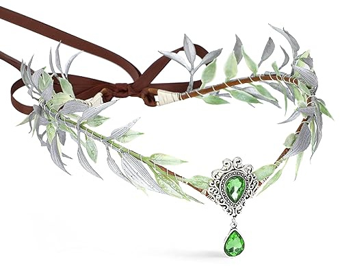 MOSTORY Grüne Waldelfenblumenkrone für Damen, Feenkrone, Waldlaub, Kopfschmuck, Elfenkranz für Renaissance, Halloween, Cosplay