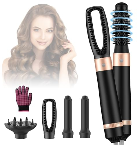 Bwaliffury Set Cepillo de Aire Caliente,Cepillo Secador de Pelo 5 en 1,Air Styler Set,Secador Moldeador Cepillo Alisador 1000W,Iones Negativos Rizador,3 Temperaturas&5 Accesorios, Seca, Alisa, Volumen