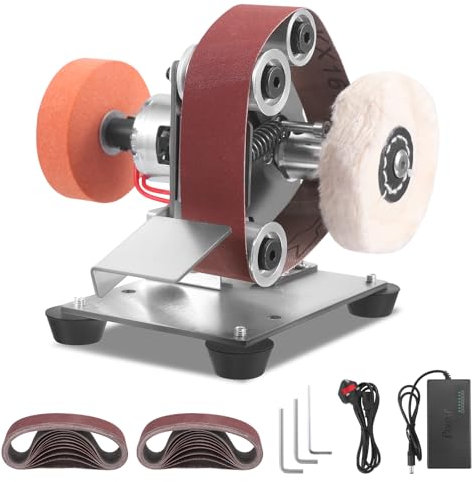 Mini Electric Sander, Electric Belt Sander Benchtop, 7 Speed Adjustable Speed Multifunctional Polishing for Metal Wood DIY Crafts, Tools and Knife Sharpening
