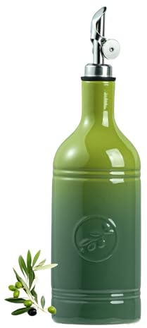 MIKIGEY Olivenölspenderflasche mit Ausgießer, 530 ml, Keramik-Ölspender für Küche, blickdichte Menage, EVOO & Essigflasche mit automatischem Ausgießer aus Edelstahl, 1 Stück, Farbverlauf Grün