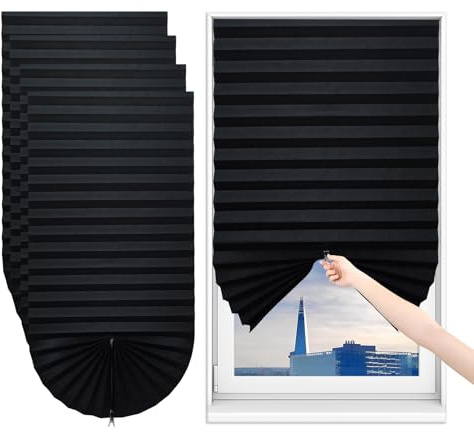 Sneulletoys 4pack No Drill Temporary Blinds Stick on,Easy Fit Self Adhesive Blinds,Non-Woven Fabric Crop According to Size,Curtains for Bedroom Kitchen Bathroom Windows (Black, 90w X 180h cm)