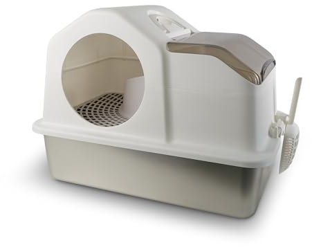 Ligo - Lettiera per gatti in acciaio inox chiusa, grande lettiera chiusa con filtro e rampa contro lo spargimento, a prova di perdite, inodore, facile da pulire