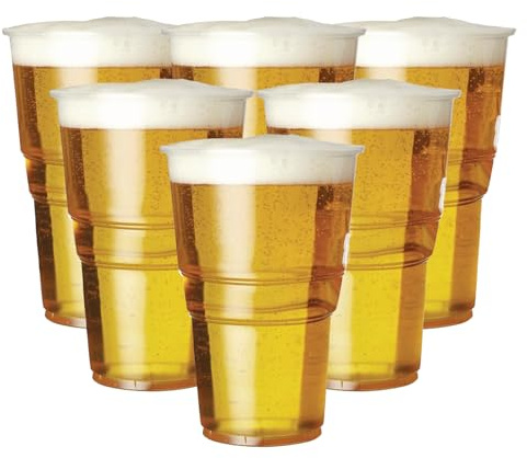 ECONX 200 X Heavy Duty Clear Plastic Full Pint Glasses 660ml BPA-Free Recyclable -CE Marked - 20oz Strong Disposable Beer Glasses Tumblers Ideal for Events and Parties BBQs Drinking Cups