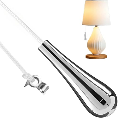 Yongst Chrome Teardrop Pull Cord Handle – 1.5m White Nylon Extension String Switch for Bathroom, Toilet, Ceiling Lights & Fan – Easy Replacement Pull Cord Light Switch