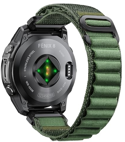 NotoCity för Garmin Fenix 6x pro rem, 26 mm klockarmband för Garmin 7x/6x/7x pro/5x/5x plus/8 51mm/3/3HR, Tactix 8 51 mm, Quickfit nylonrem för Enduro 2/3, instinkt 2X, G-krok justerbar (grön)