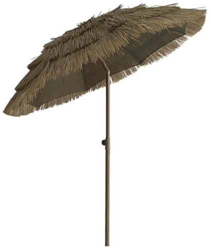 BTRUTY 1.45x2.4m Inclinable Sombrilla de Playa, Paraguas De Paja Hawaiana De regulable en altura, Sombrilla Terraza Exterior Protección Uv Para Piscina(Tiltable Umbrella)